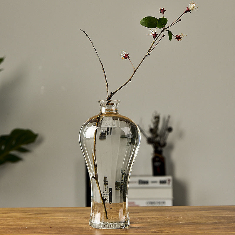 Glass Vase Transparent Ornaments Decorative Flower Arrangement Narrow Mouth