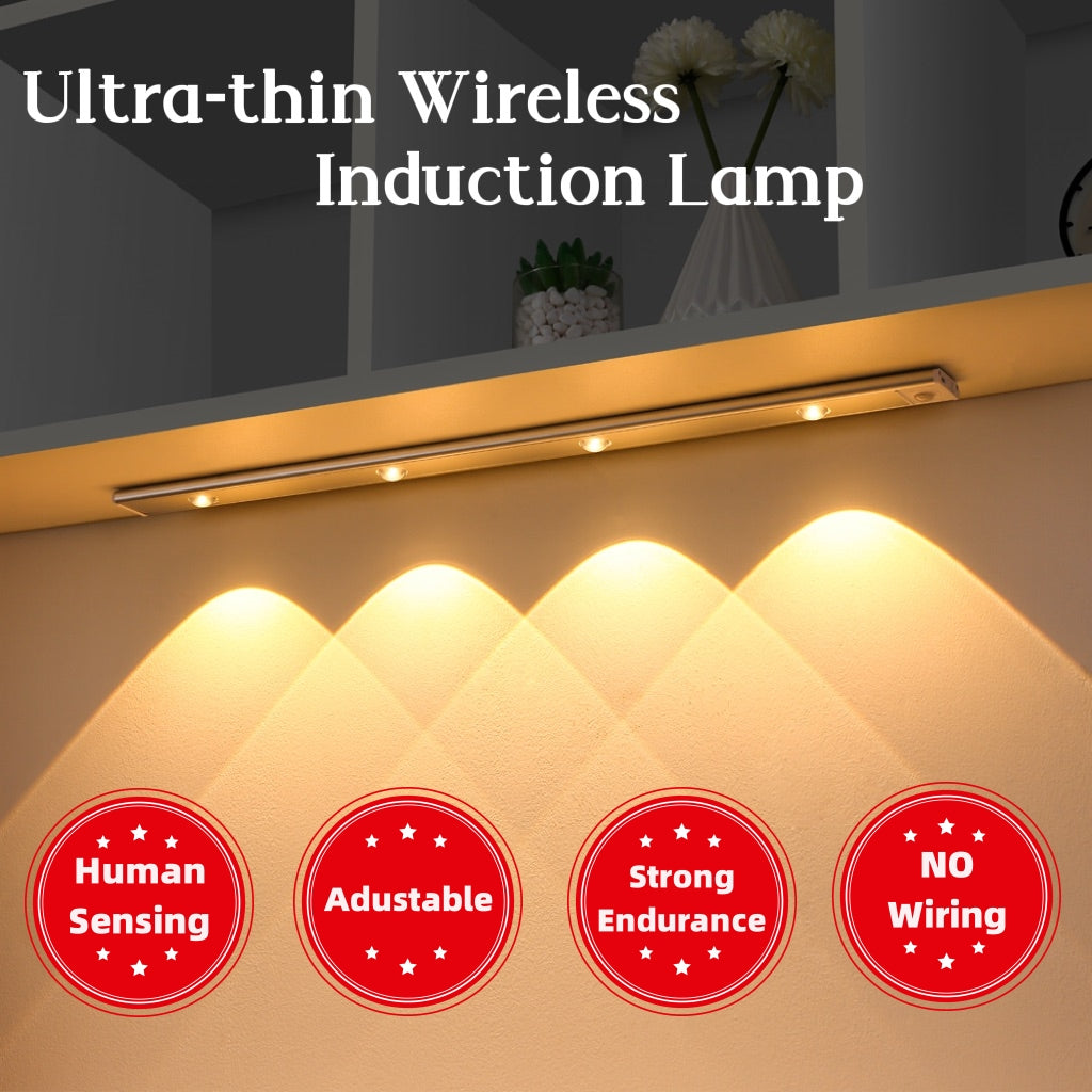LED Night Light Motion Sensor Wireless Thin LED Wine Cooler Light For Kitchen, Cabinet, Bedroom, & Wardrobe Indoor Lighting